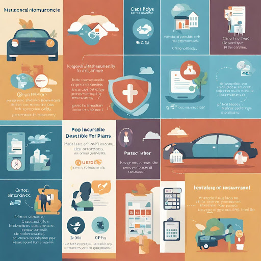 ("Health Insurance Plan Types") ("Health insurance icons representing HMO, PPO, and High-Deductible Plans.")