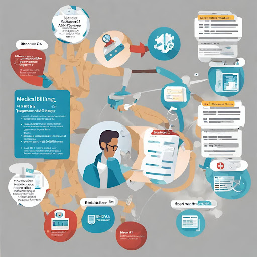 ("Illustration of the Medical Billing Process with HMO Integration") ( "Flowchart illustrating the medical billing process, emphasizing HMO utilization.")