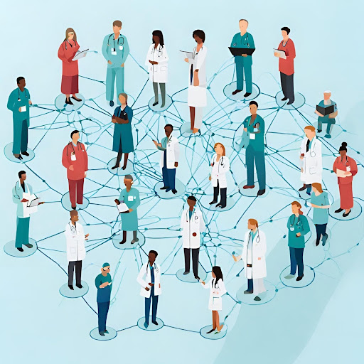 ("PPO Network of Healthcare Providers") ("Illustration depicting a network of doctors and healthcare providers within a PPO network.")