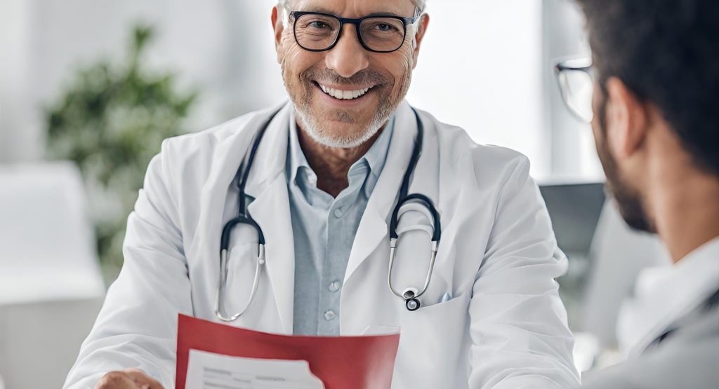 "Patient Satisfaction - Positive Impact of Specialized Urology Billing Services" "Satisfied urology patient holding a billing statement, showcasing the positive impact of specialized billing services on patient satisfaction."