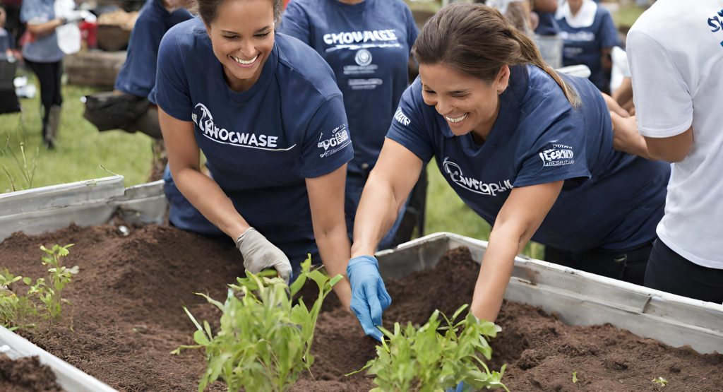 "Image of employees participating in community service or volunteering activities, showcasing the company's commitment to giving back."