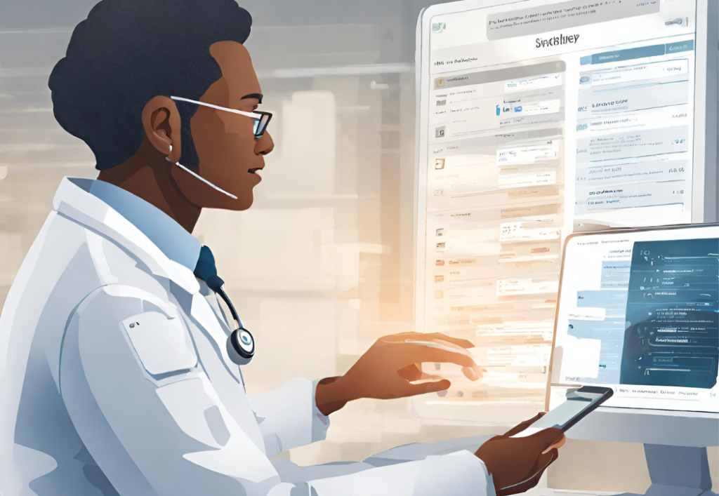 physician updating an Electronic Health Record (EHR)