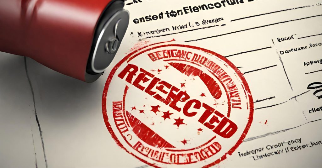 "Image of a red 'Rejected' stamp over a document, symbolizing an initial denial in insurance claims."