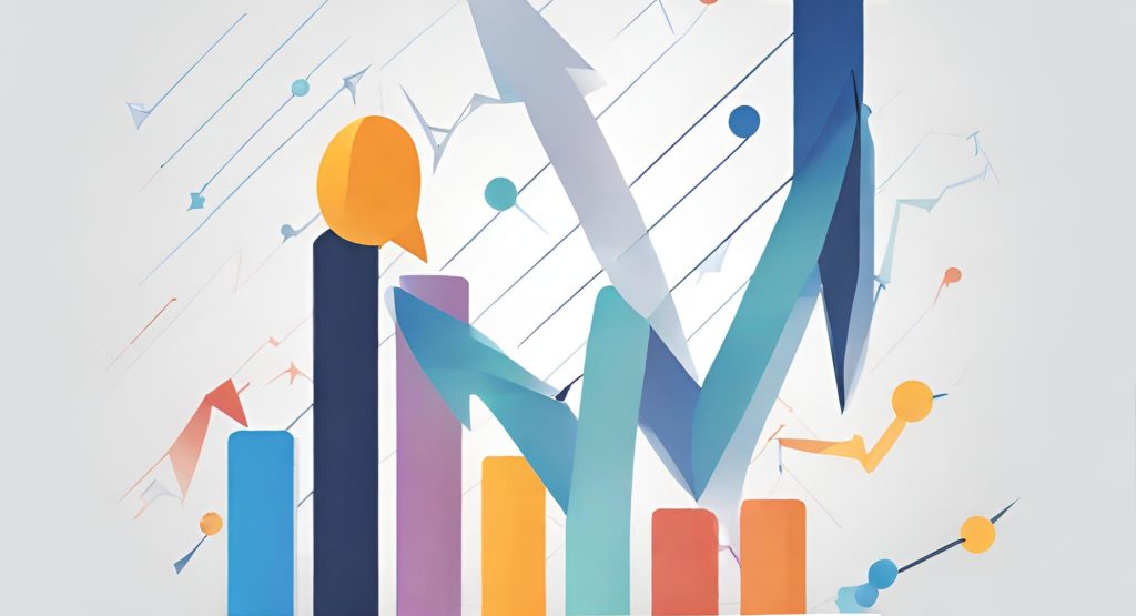  "Graphs and data visualizations with upward arrows, symbolizing the predictive nature of analytics in forecasting trends."