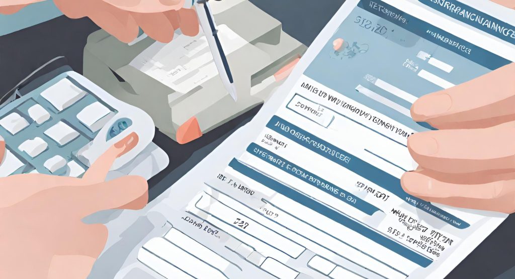 "Staff member verifying patient insurance details from an insurance card."