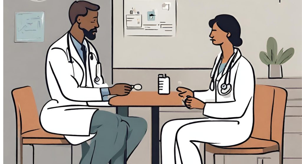 "Empathetic Dialogue: Improving Patient Communication in Healthcare" "Doctor and patient engaged in a meaningful conversation, symbolizing improved patient communication."