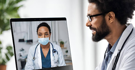 ("A doctor on a video call with a patient, representing telemedicine and remote healthcare accessibility.")
