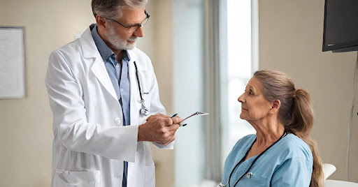 (Doctor discussing the importance of preventive care with a patient.")