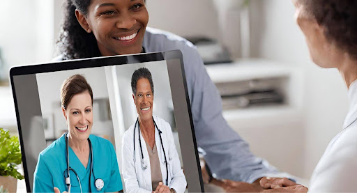 ("Image: Virtual consultation scene, highlighting the convenience of telemedicine from home.")