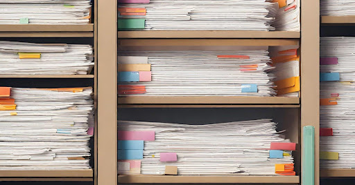 ("Neatly organized files and folders representing a system of detailed records.")