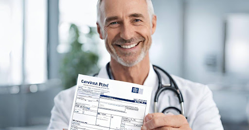 ("Smiling person  holding a paid medical bill, representing the advantage of financial control through self-pay.")
