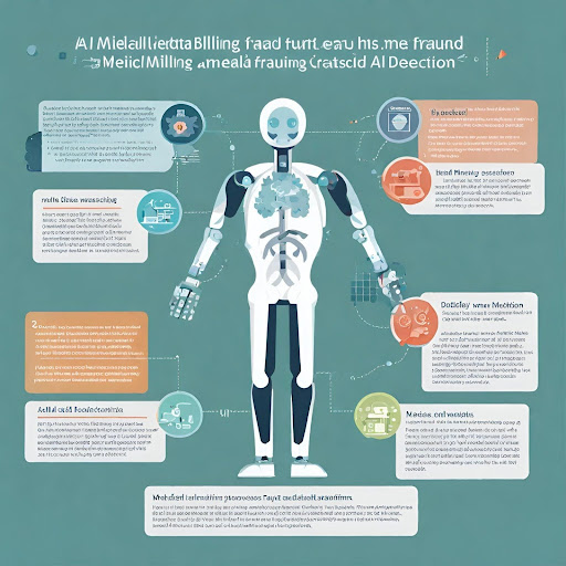 ("Infographic illustrating the impact of AI on medical billing fraud detection, showcasing AI algorithms and data analysis.")
