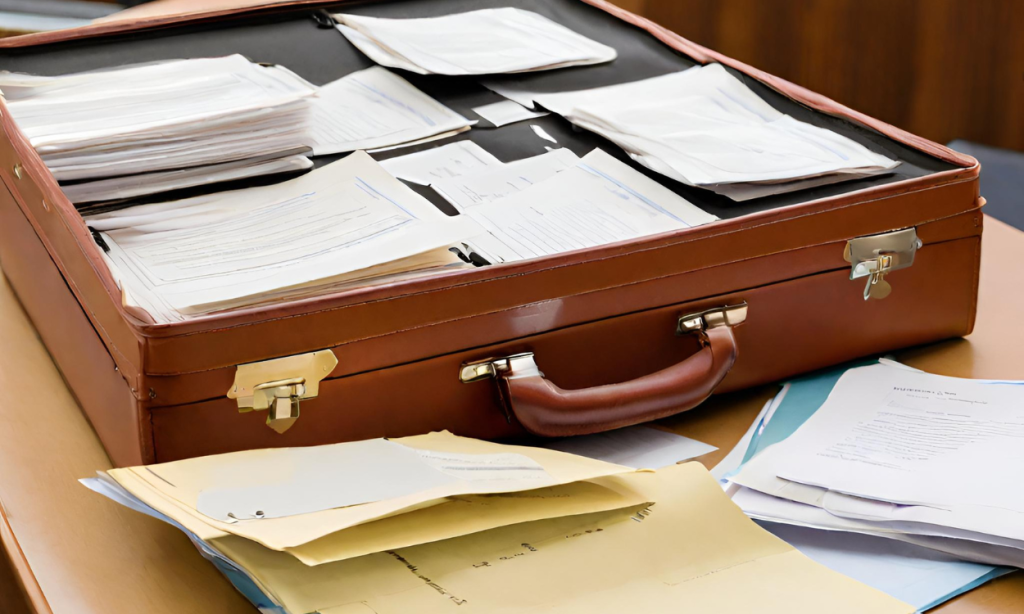 legal briefcase filled with documents