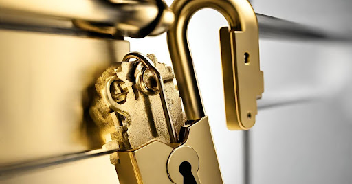 ("A golden key turning in a padlock, symbolizing the unlocking of potential in Accountable Care Organizations (ACOs).")