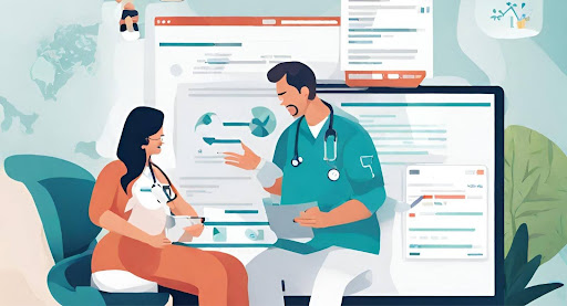 ("Visual of telehealth integration in medical billing, showing virtual consultations between healthcare providers and patients.")