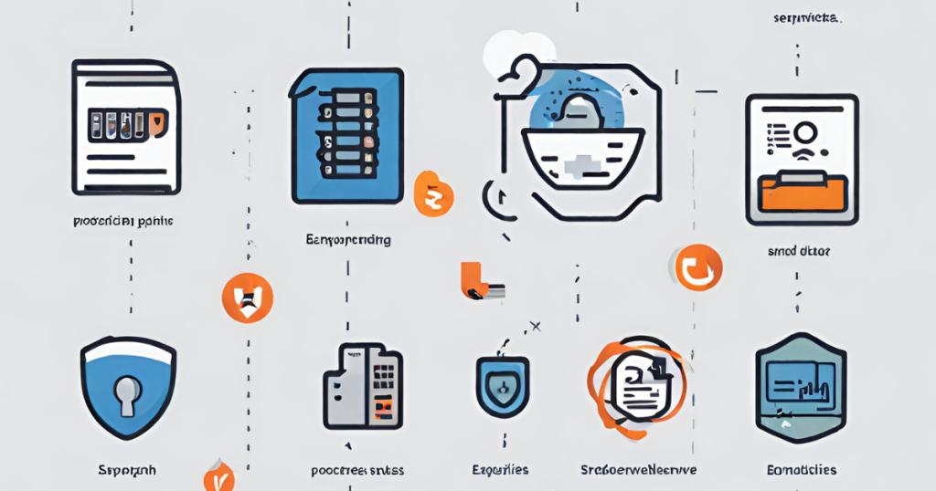 (Graphics representing data security measures in medical coding, including encryption and secure servers. Emphasizes protection of patient information)