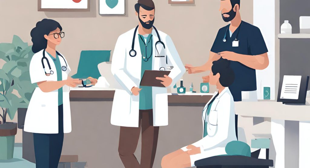 ("Healthcare professionals providing attentive care to patients, illustrating quality of care and patient-centered approach.")