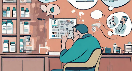 ("Person contemplating various healthcare scenarios, considering their health needs before choosing Catastrophic Health Insurance.")