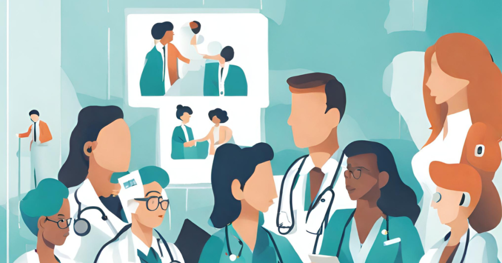 Healthcare providers networking at professional conferences, showcasing the importance of building connections