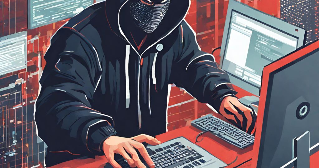 "Visual representation of a hacker attempting to break into a system, highlighting the risk to data security."