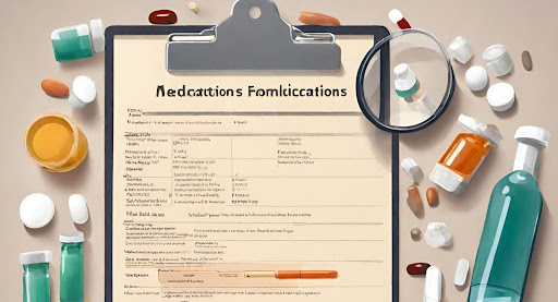 ("Clipboard with a list of medications, representing a formulary.")