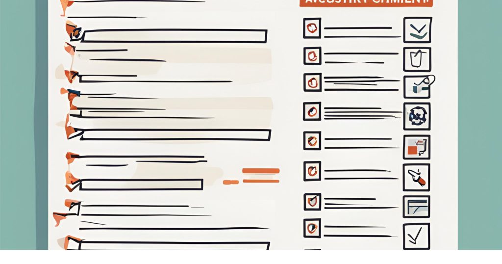 "Ensuring Regulatory Compliance Through Comprehensive Checklists" : "Checklist with various regulatory requirements checked off, symbolizing regulatory compliance."