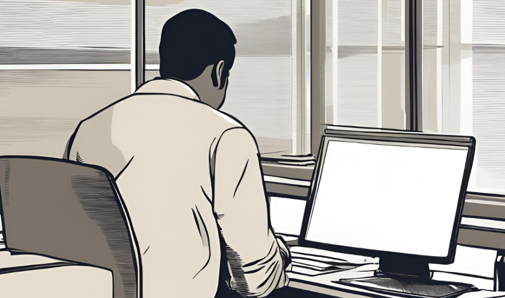 Person reviewing insurance documents on a desk with a computer,